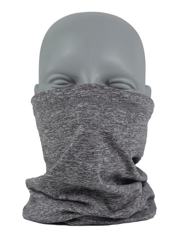 Front view shot of Comfort Neck Tube in heather grey on mannequin head