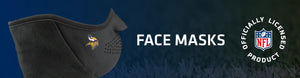 Face mask with Vikings logo on left, FACE MASKS title, and NFL gear logo on right