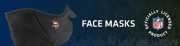 Face mask with Vikings logo on left, FACE MASKS title, and NFL gear logo on right