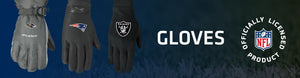 3 gloves on right with NFL team logos, GLOVES title, NFL logo on right