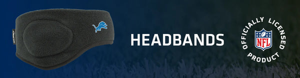 Headband with Lions logo on left, HEADBANDS title, and NFL logo on right