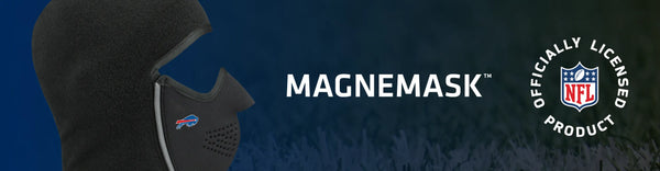 Magnemask with Bills logo on left, MAGNEMASK title, NFL logo on right