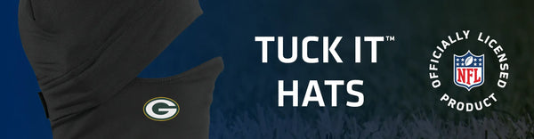 Tuck It Hat with Packers Logo, TUCK IT HATS title, and NFL gear on right