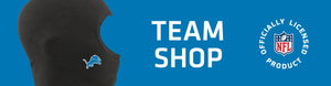 Balaclava with Detroit Lions logo on left with TEAM SHOP and NFL logo on right