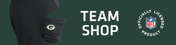 Headliner with Green Bay Packers logo on left with TEAM SHOP and NFL logo on right