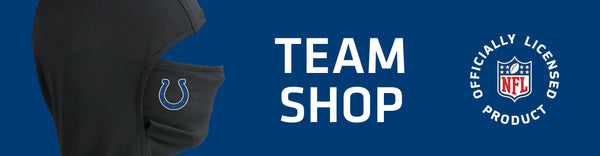 Headliner with Indianapolis Colts logo on left with TEAM SHOP and NFL logo on right