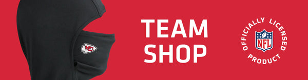 Headliner with Kansas City Chiefs logo on left with TEAM SHOP and NFL logo on right