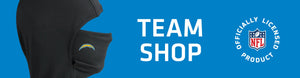 Headliners with Los Angeles Chargers logo on left with TEAM SHOP and NFL logo on right