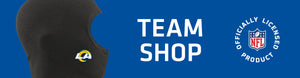 Balaclava with Los Angeles Rams logo on left with TEAM SHOP and NFL logo on right
