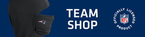 Headliner with New England Patriots logo on left with TEAM SHOP and NFL logo on right