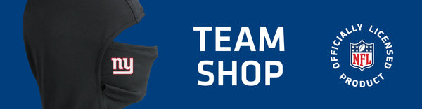 Headliner with New York Giants logo on left with TEAM SHOP and NFL logo on right