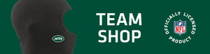 Balaclava with New York Jets logo on left with TEAM SHOP and NFL logo on right