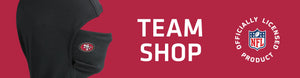 Headliner with San Francisco 49ers logo on left with TEAM SHOP and NFL logo on right