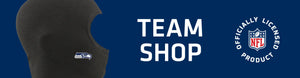 Balaclava with Seattle Seahawks logo on left with TEAM SHOP and NFL logo on right
