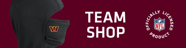 Headliner with Washington Commanders logo on left with TEAM SHOP and NFL logo on right