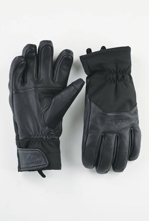 Pair of black leather gloves on a white background