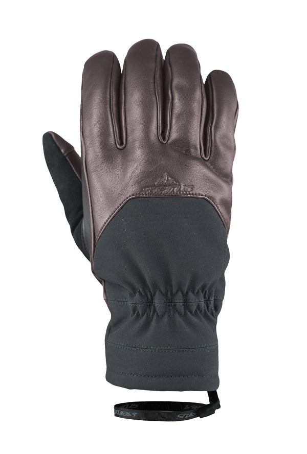 Two-tone leather and fabric glove on a white background