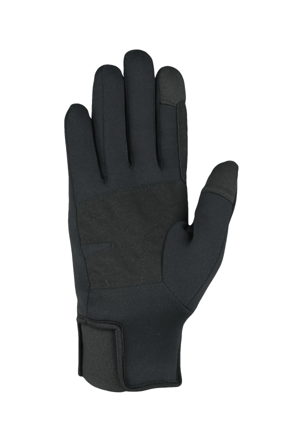 Black inner glove showing palm on a white background