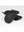 Black outer mitts with a brand logo laying flat on a white background