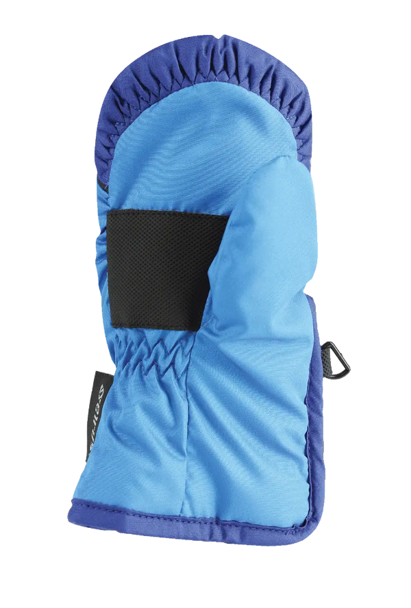 Palm side view of blue toddler mittens