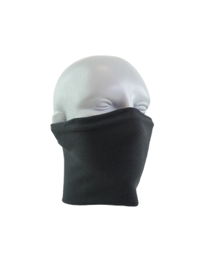 Black neck tube on a mannequin head against a white background