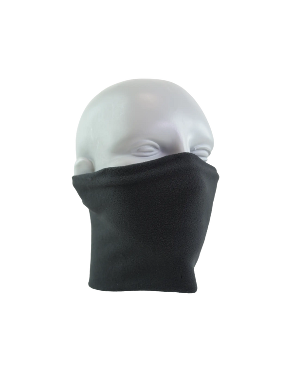 Black neck tube on a mannequin head against a white background