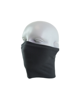 Black neck tube on a white mannequin head against a white background