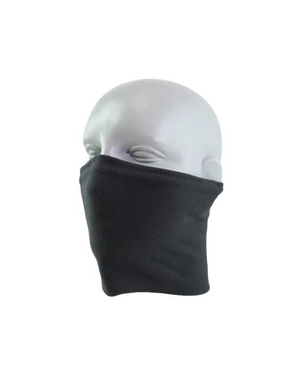 Black neck tube on a white mannequin head against a white background