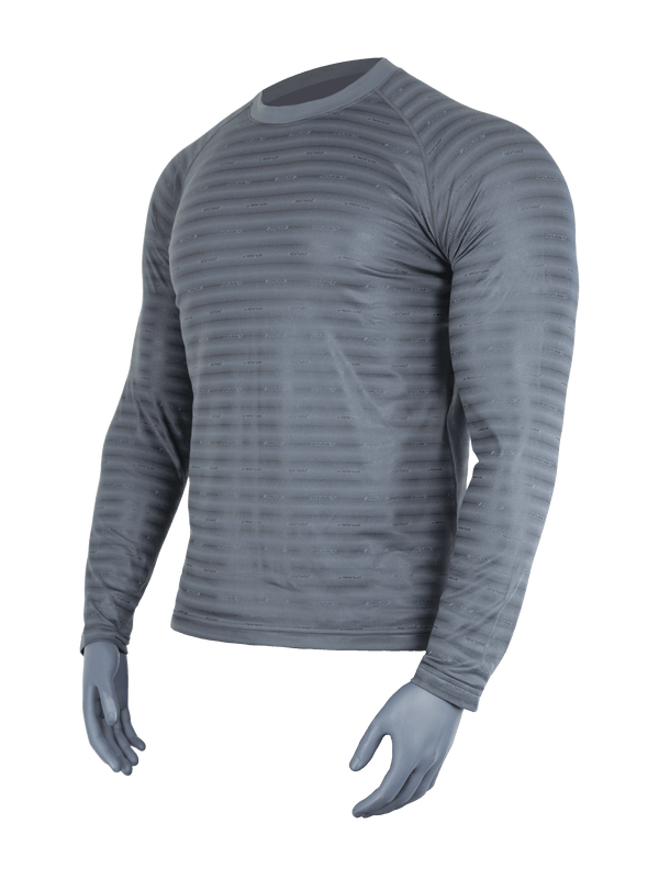 front left angle of mens grey reflective base layer top