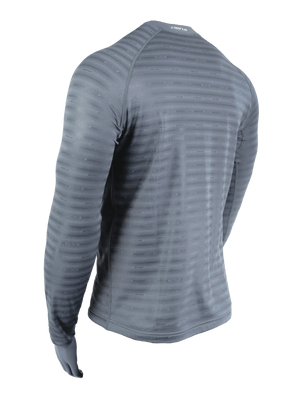 back left angle of mens grey reflective base layer top