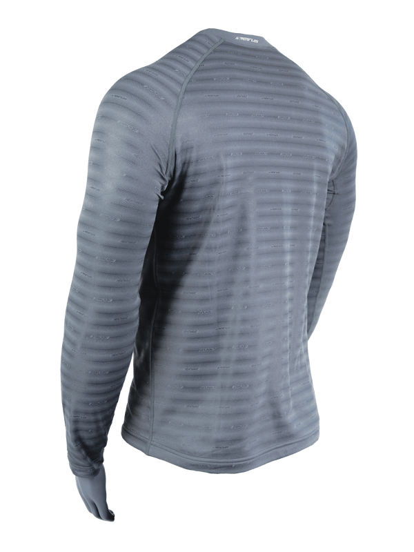 back left angle of mens grey reflective base layer top