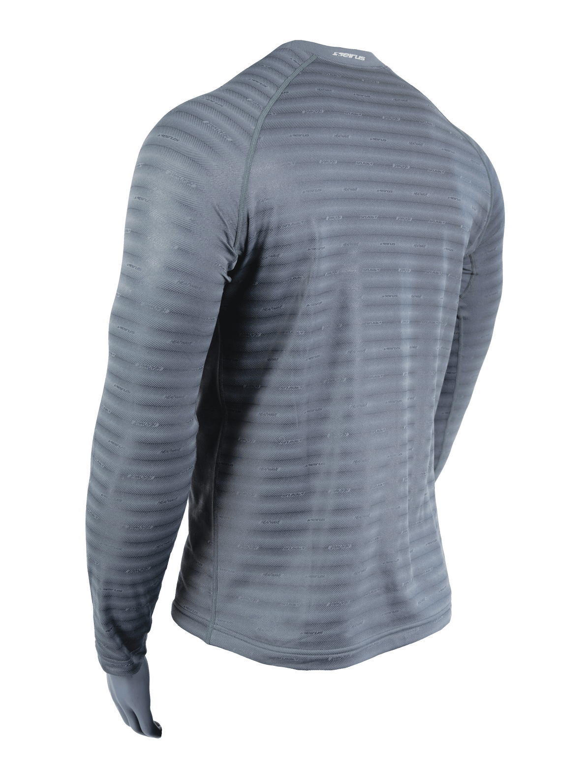 back left angle of mens grey reflective base layer top