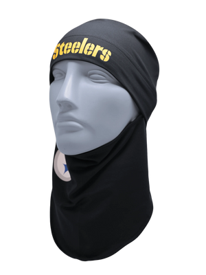 Dynamax Quick Headliner side angle with Steelers text on brim and face piece tucked down under chin