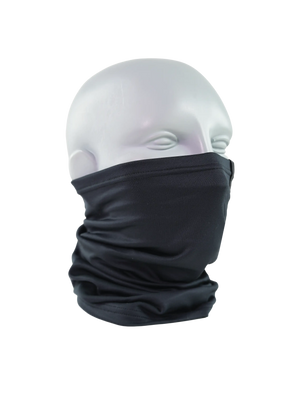 Black neck gaiter on a mannequin head against a white background
