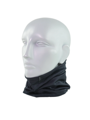 Black neck gaiter on a mannequin head against a white background