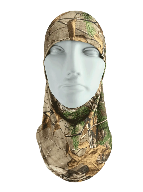 Camouflage headliner on a mannequin head against a white background