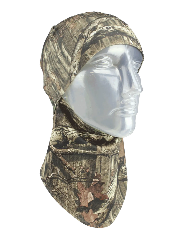 Camouflage headliner on a mannequin head against a white background
