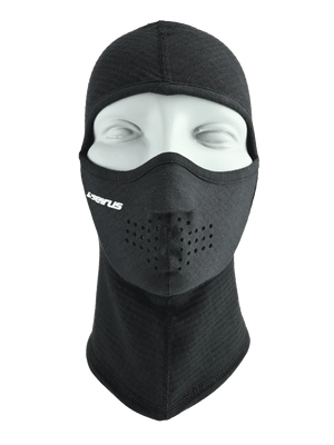 A Seirus Fireshield™ Combo Clava® in black, balaclava face mask with integrated ventilation holes, displayed on a gray mannequin head. The brand name 'SEIRUS' is printed in white on the right cheek.