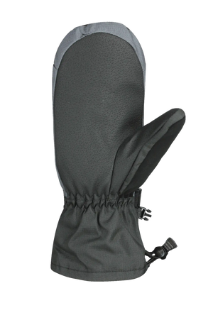 Palm side of black and gray lofted mitt against a white background