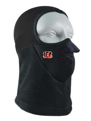Black Headliner Balaclava with a Bengals logo on a white background