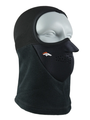 Black Headliner Balaclava with a Broncos logo on a white background