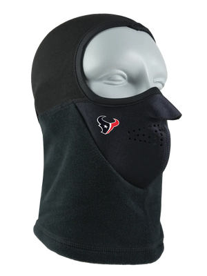 Black Headliner Balaclava with a Texans logo on a white background