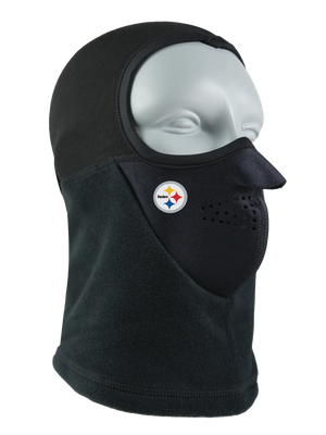 Black Headliner Balaclava with a Steelers logo on a white background