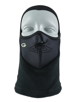 Black Headliner Balaclava with a Packers logo on a white background
