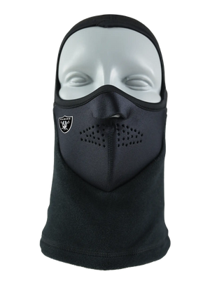 Black Headliner Balaclava with a Raiders logo on a white background