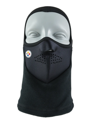 Black Headliner Balaclava with a Steelers logo on a white background