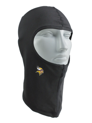 A black balaclava with a Minnesota Vikings logo against a white background.