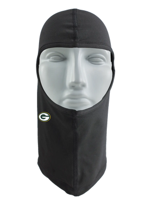 A black balaclava with a Green Bay Packers logo against a white background.