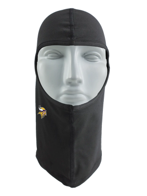 A black balaclava with a Minnesota Vikings logo against a white background.