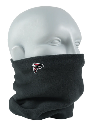 Black Seirus Micro Neck-Up with Atlanta Falcons logo, angled front view